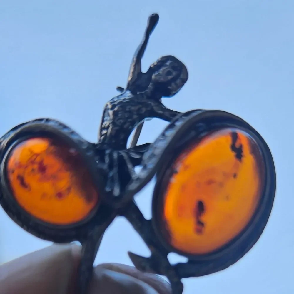 Elegant Silver and Amber Ballerina Brooch